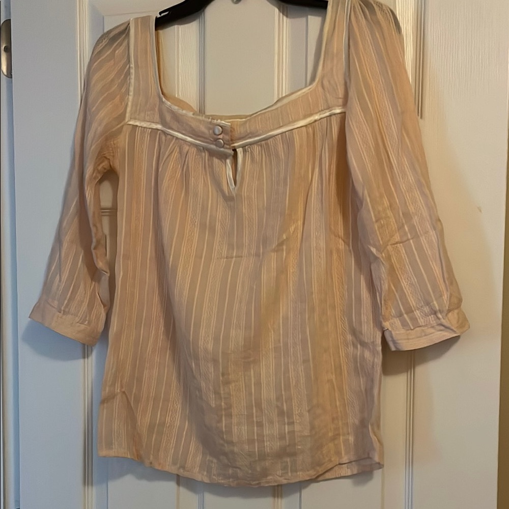 52 Weekends peach with subtle striped square neck feminine top